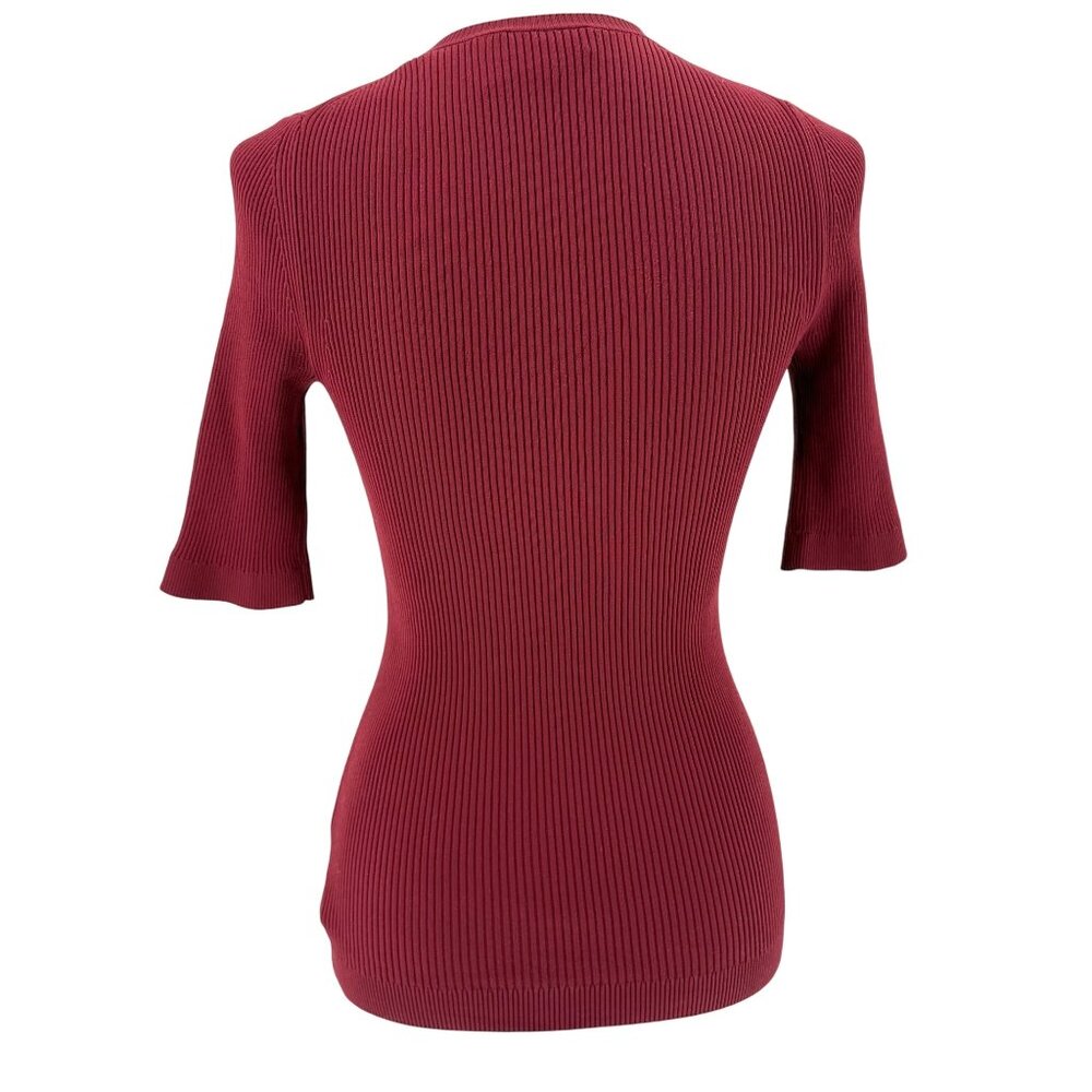 Theory Ribbed Crewneck Knit Top L Burgundy Polyamide Blend - Picture 2 of 8